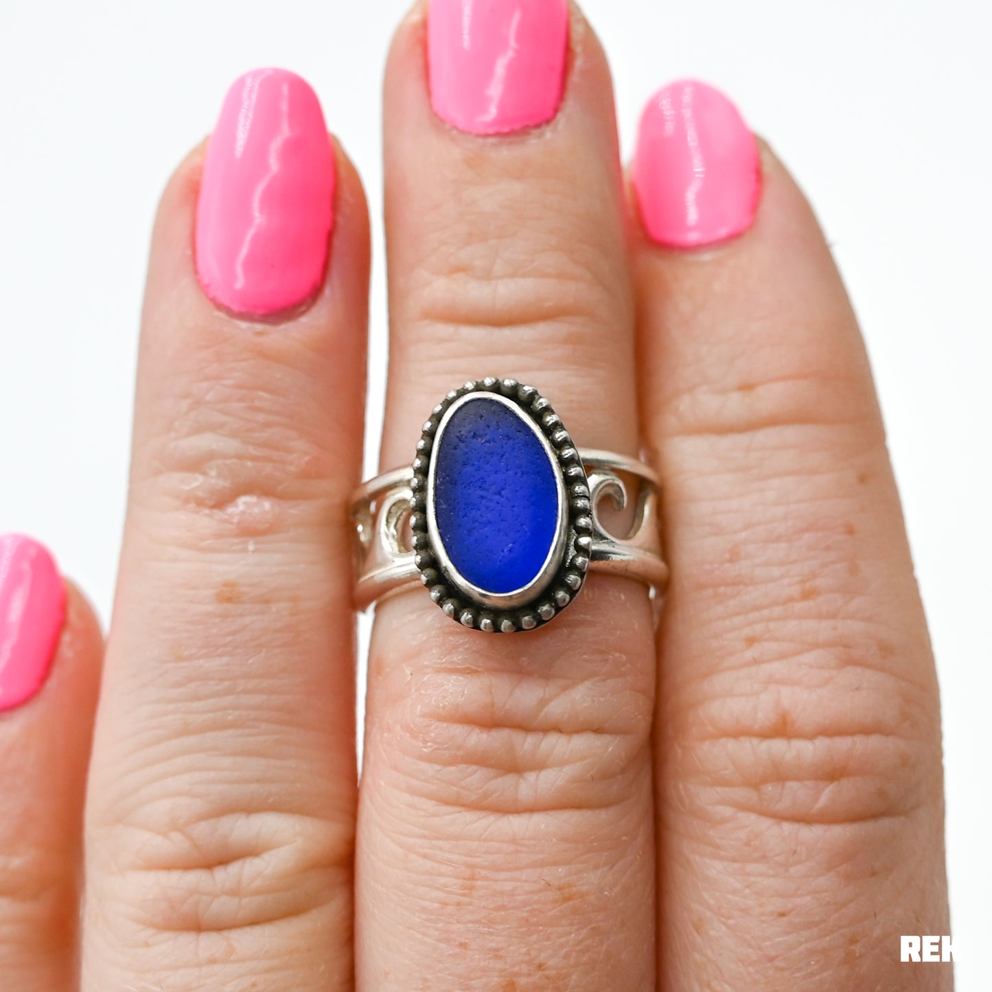 Cobalt sea glass wave band size 6.5