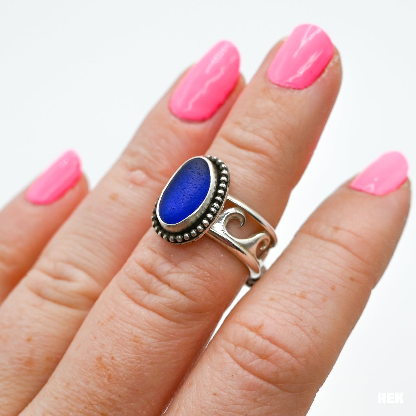Cobalt sea glass wave band size 6.5