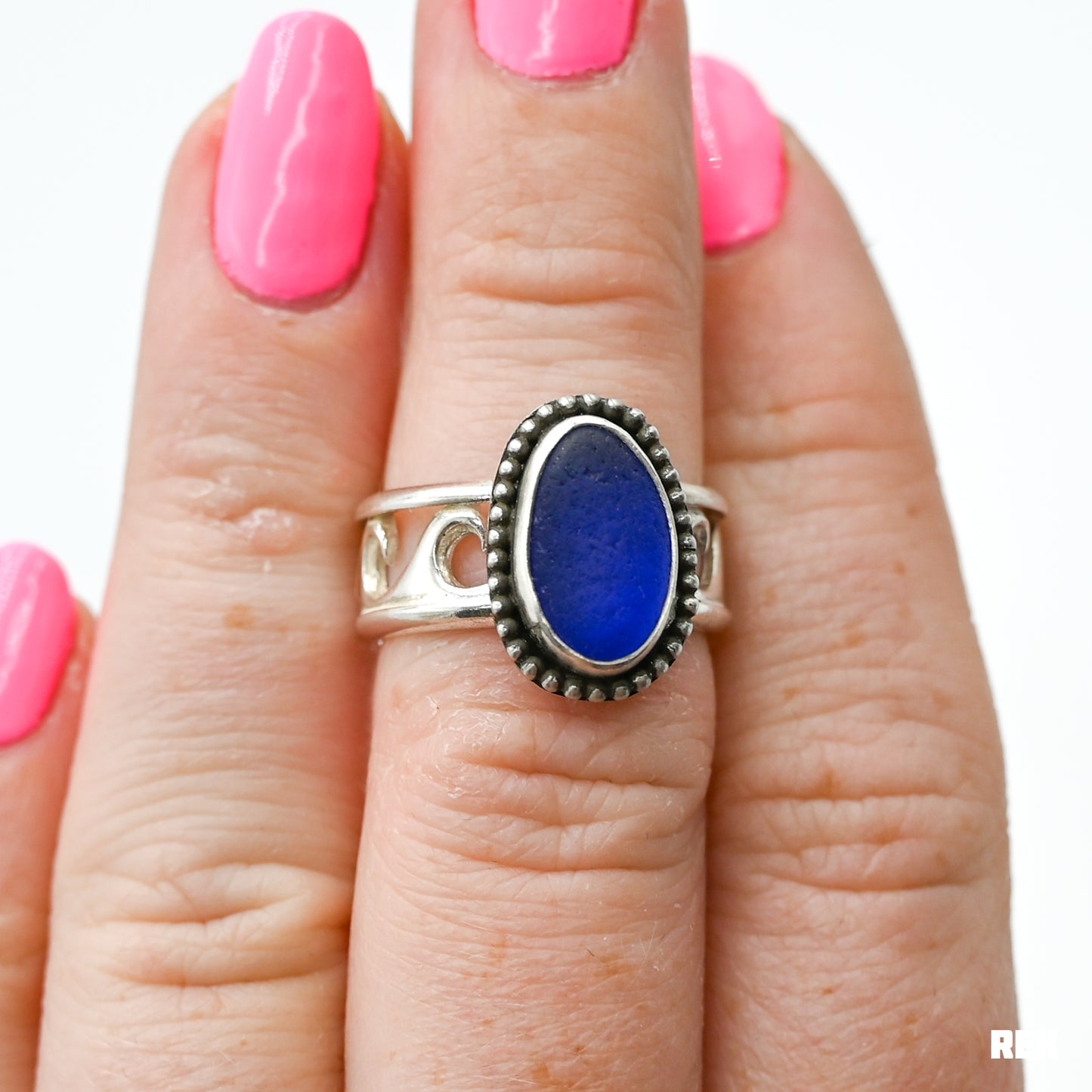 Cobalt sea glass wave band size 6.5