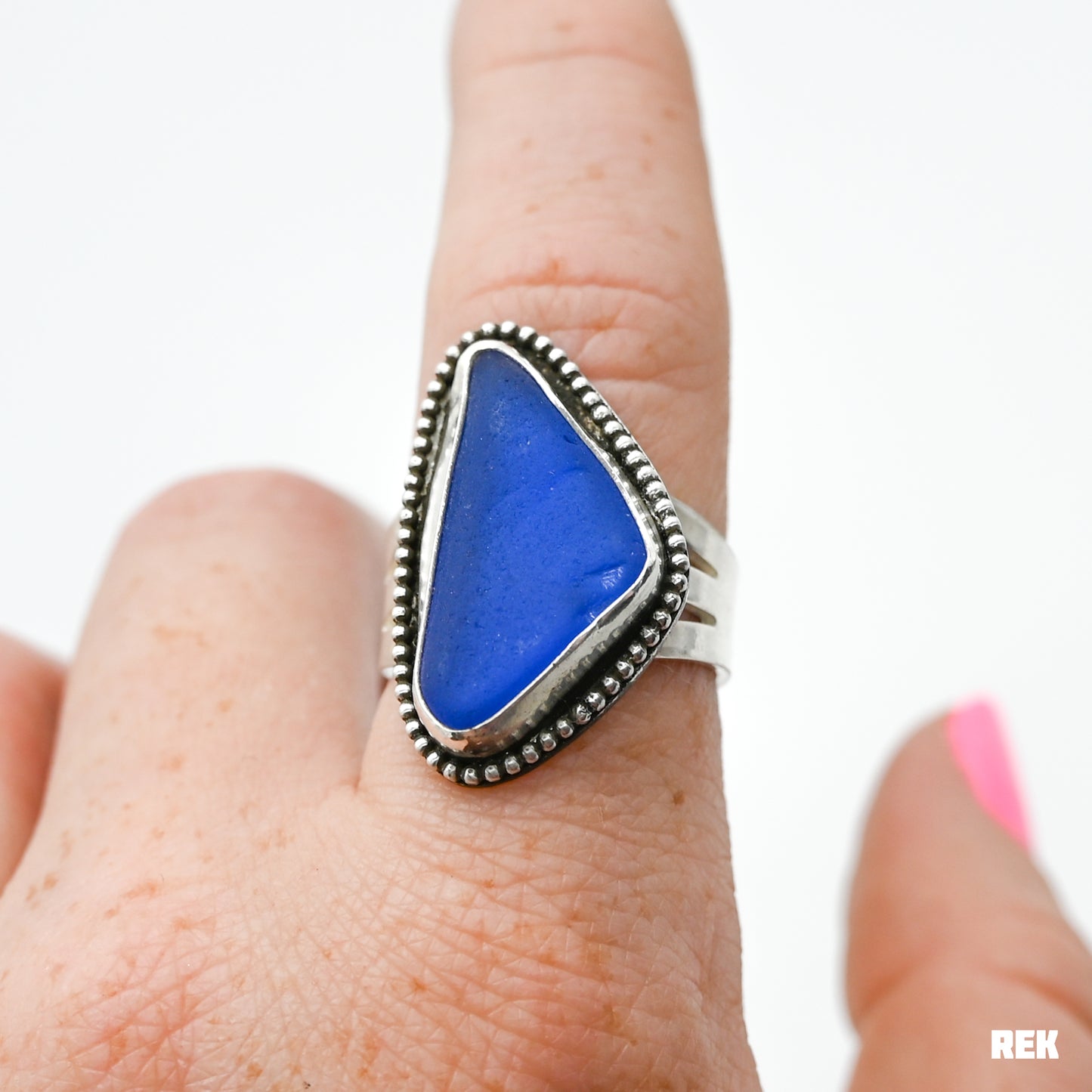 Huge xxl cobalt sea glass bead around size 8.75