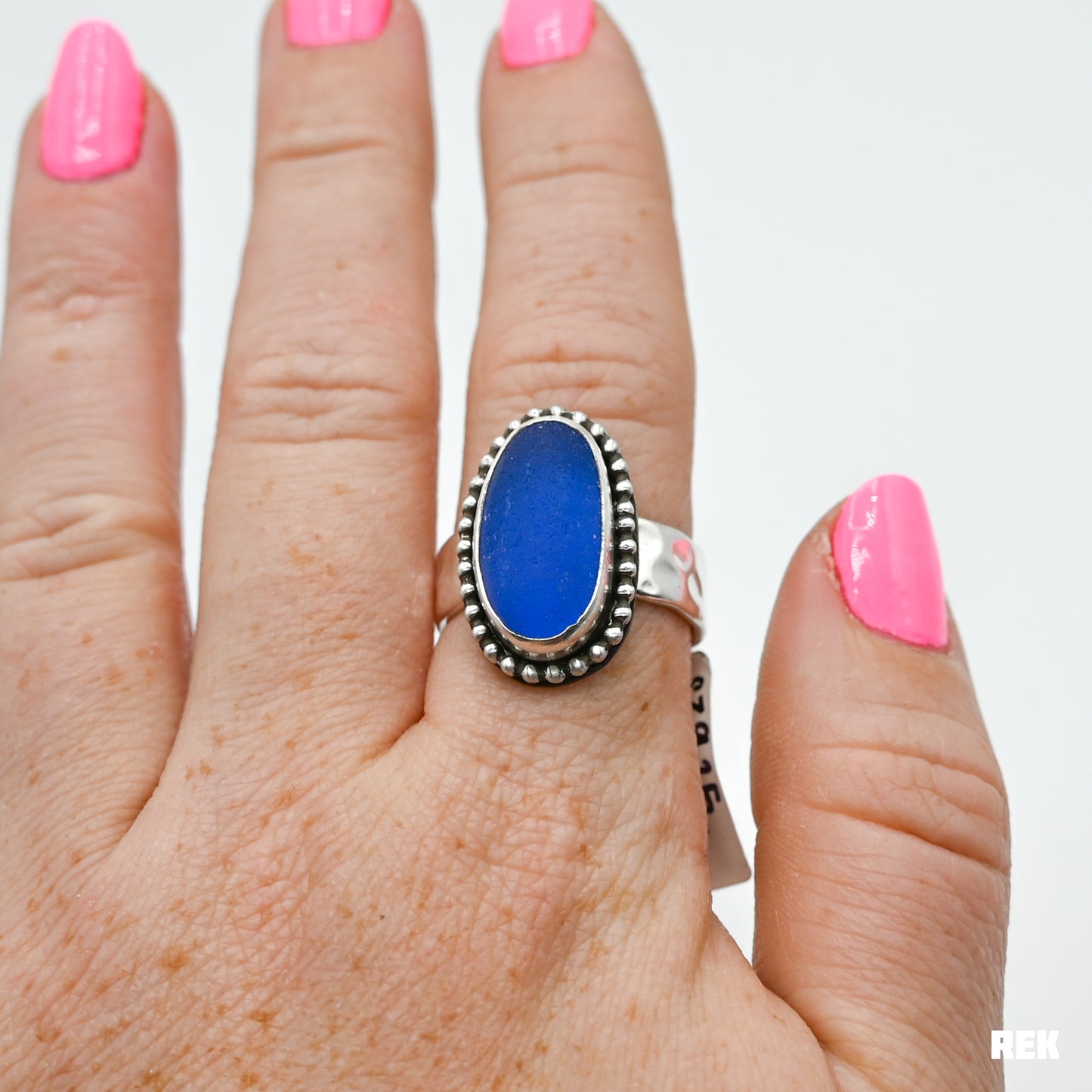 Huge xxl glowy dark cornflower sea glass bead around size 9.25