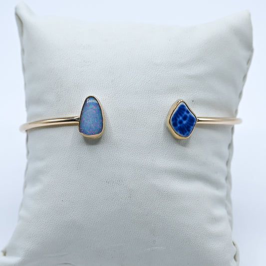 Gold fill Australian opal and sea pottery cuff