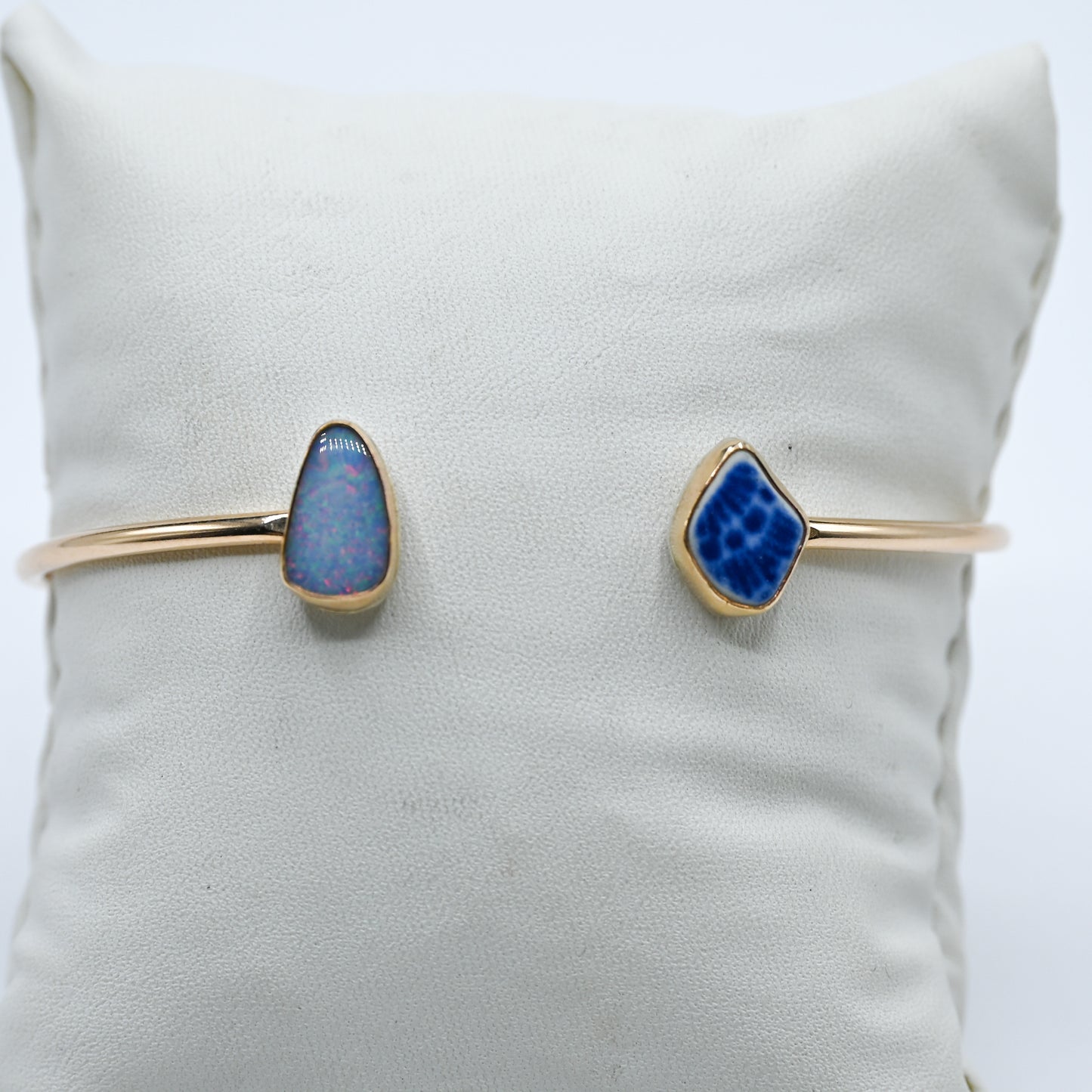 Gold fill Australian opal and sea pottery cuff