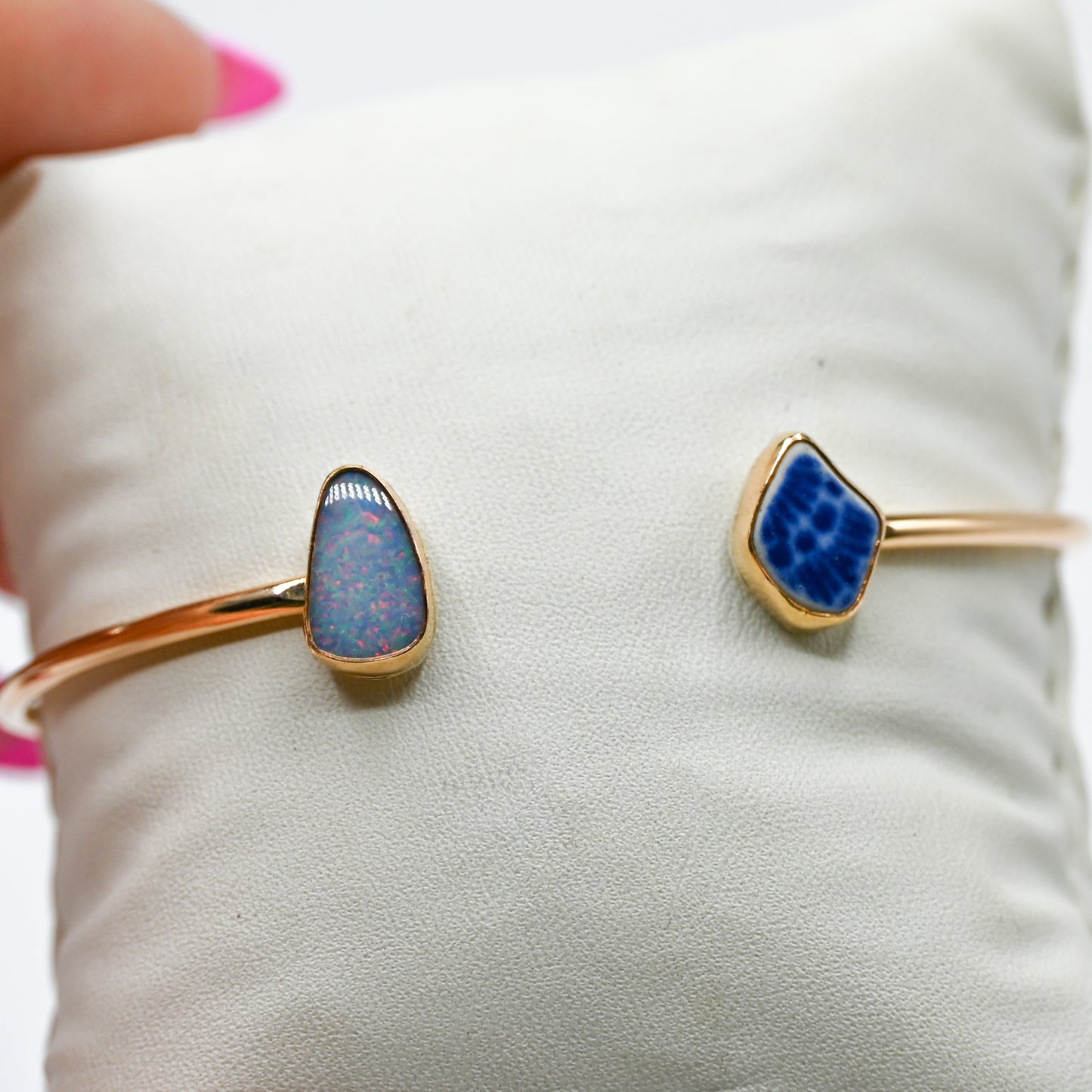 Gold fill Australian opal and sea pottery cuff