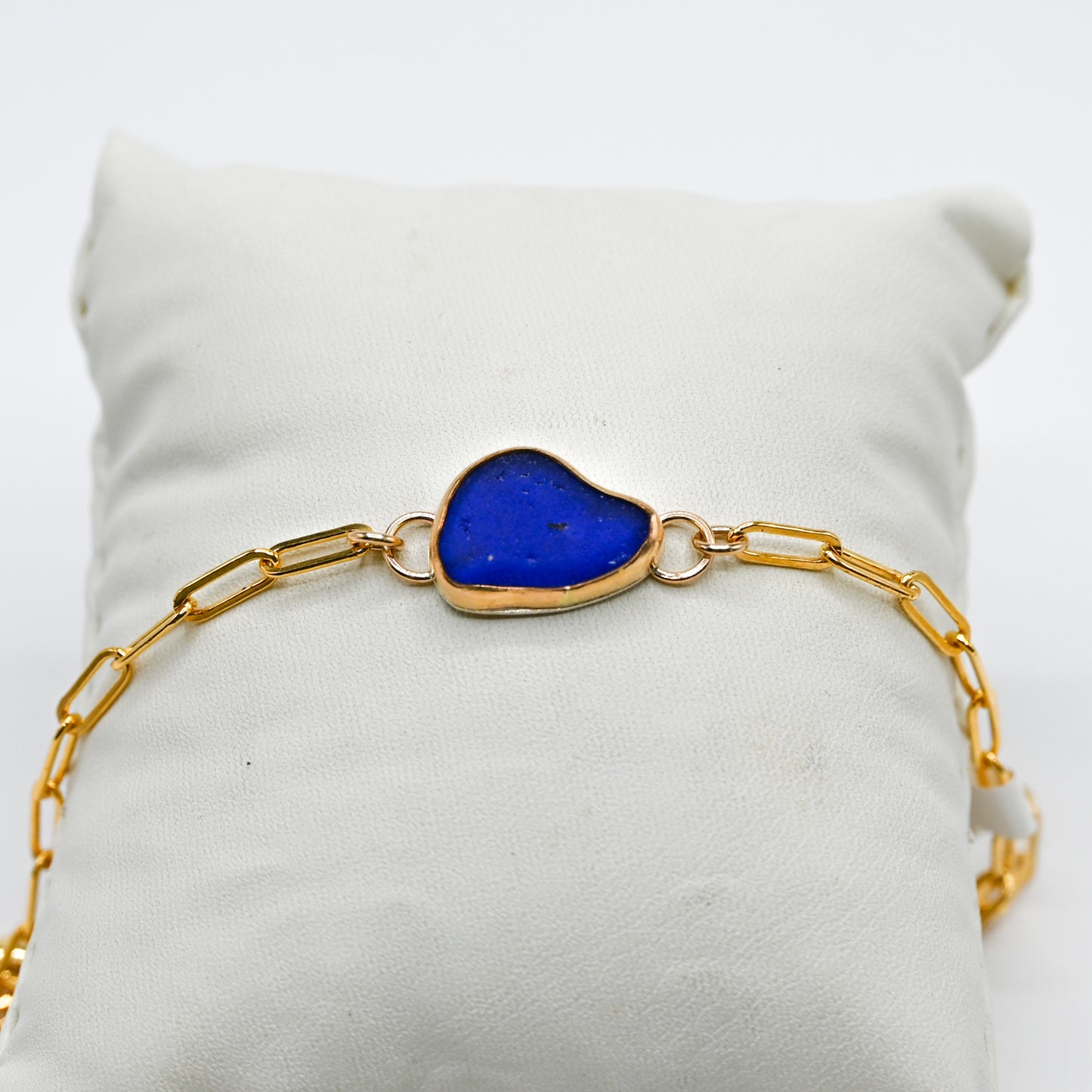 Gold fill cobalt sea glass paperclip bracelet