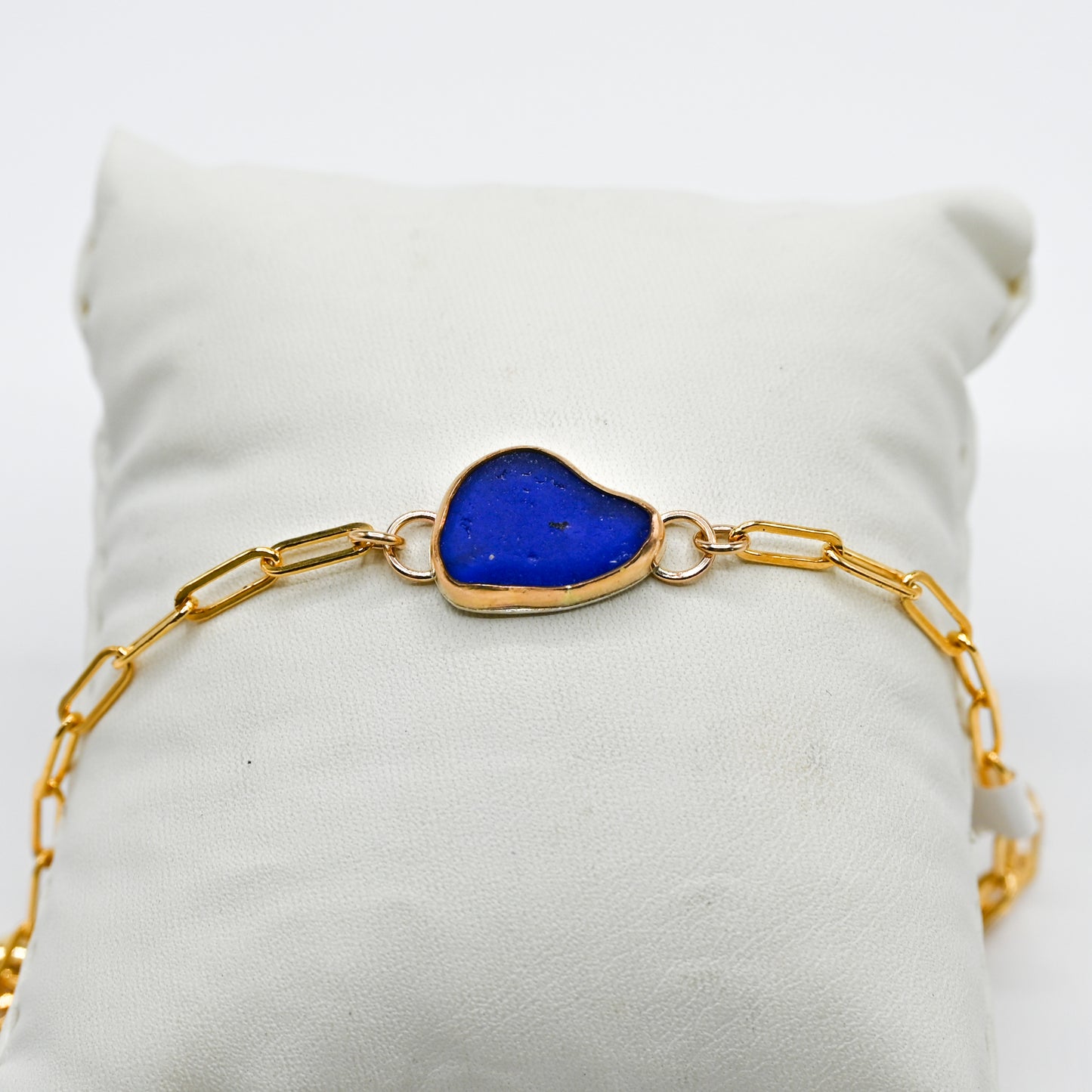 Gold fill cobalt sea glass paperclip bracelet