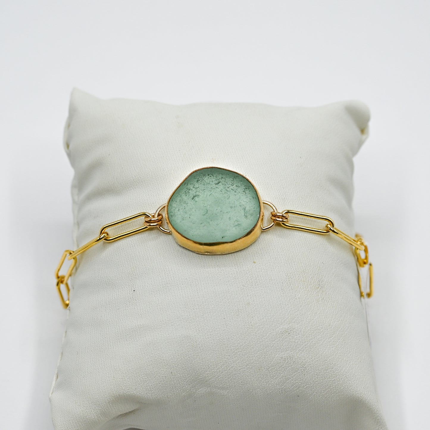 Gold fill xl sea foam sea glass paperclip chain bracelet