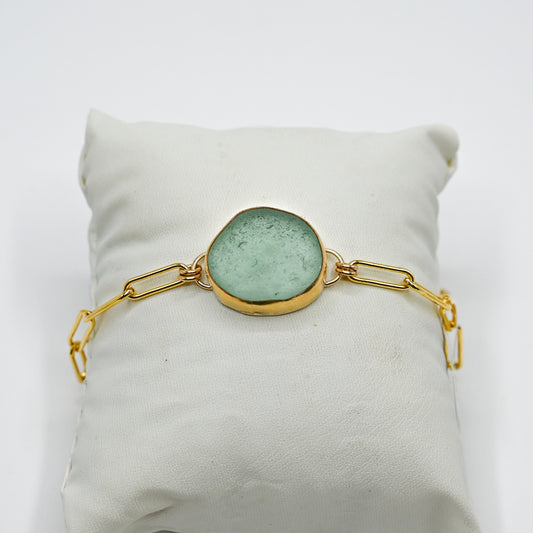 Gold fill xl sea foam sea glass paperclip chain bracelet