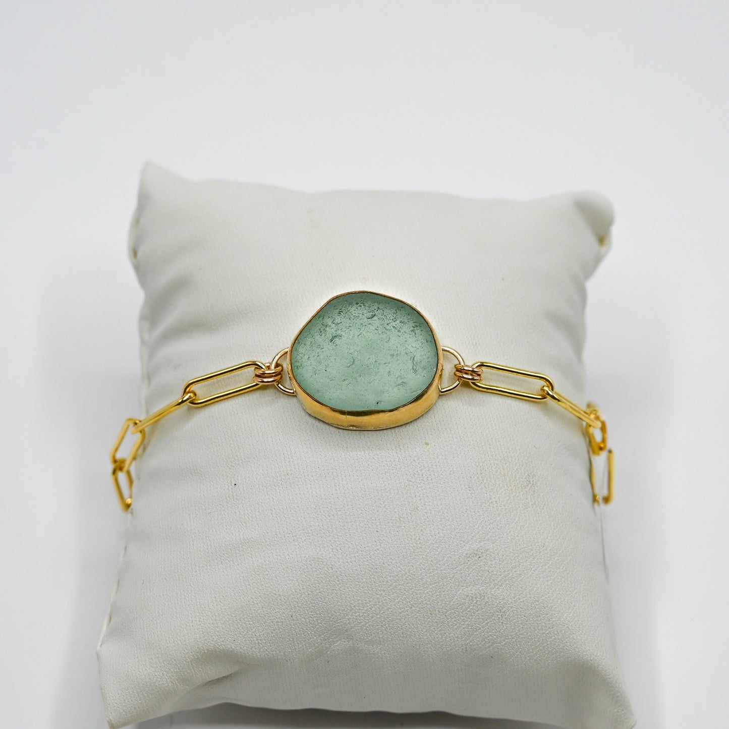 Gold fill xl sea foam sea glass paperclip chain bracelet