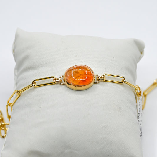 Gold fill Mexican fire opal paperclip chain bracelet