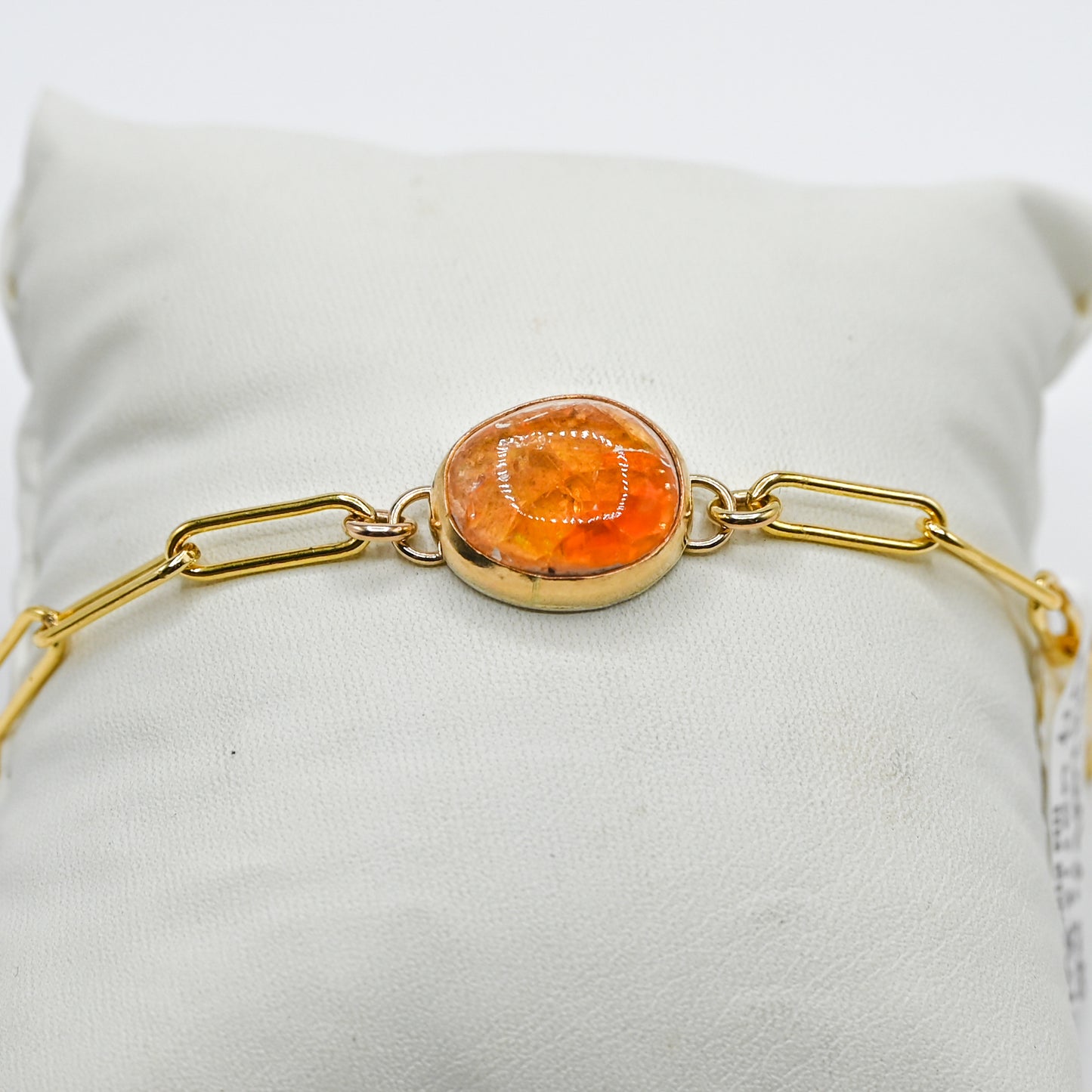 Gold fill Mexican fire opal paperclip chain bracelet