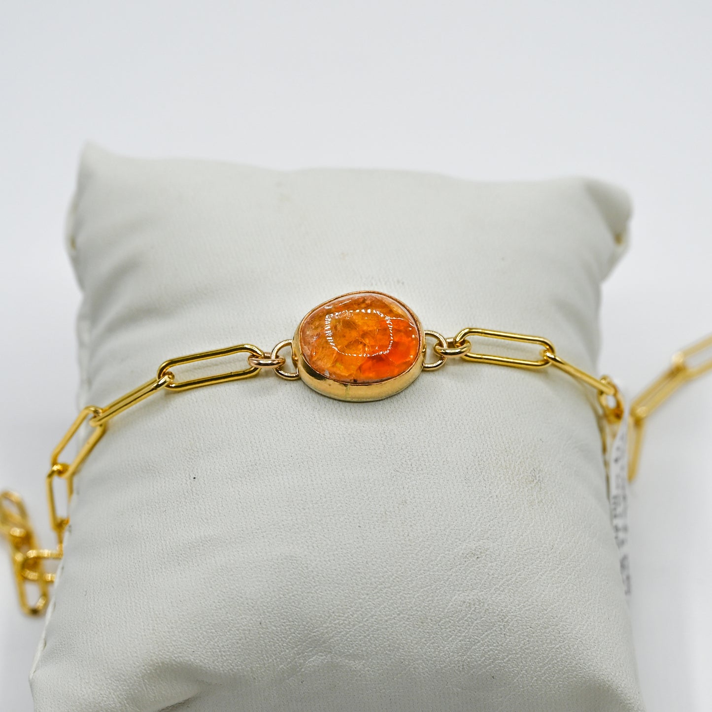 Gold fill Mexican fire opal paperclip chain bracelet