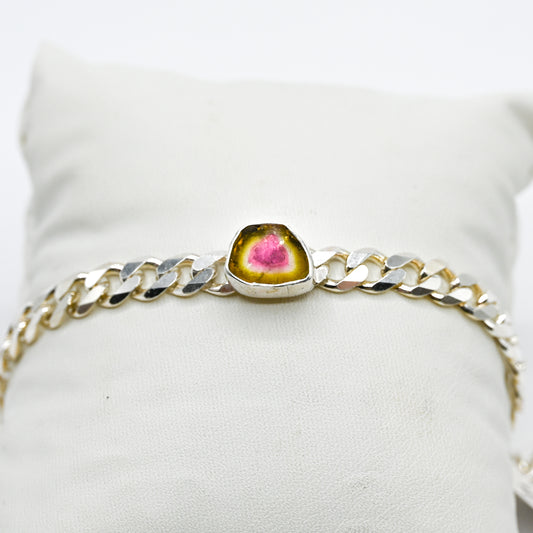 Watermelon tourmaline curb bracelet