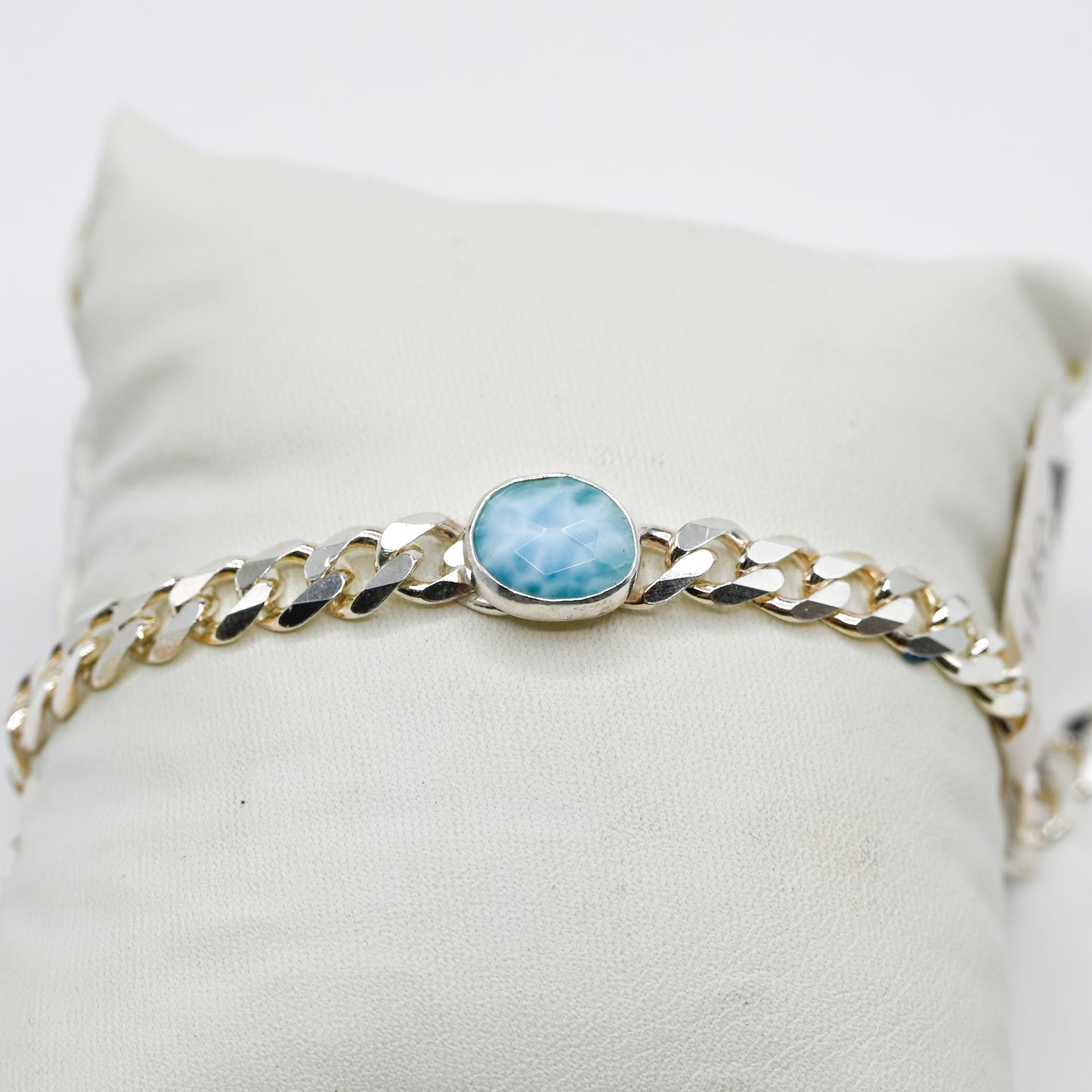 Rose cut larimar curb chain bracelet