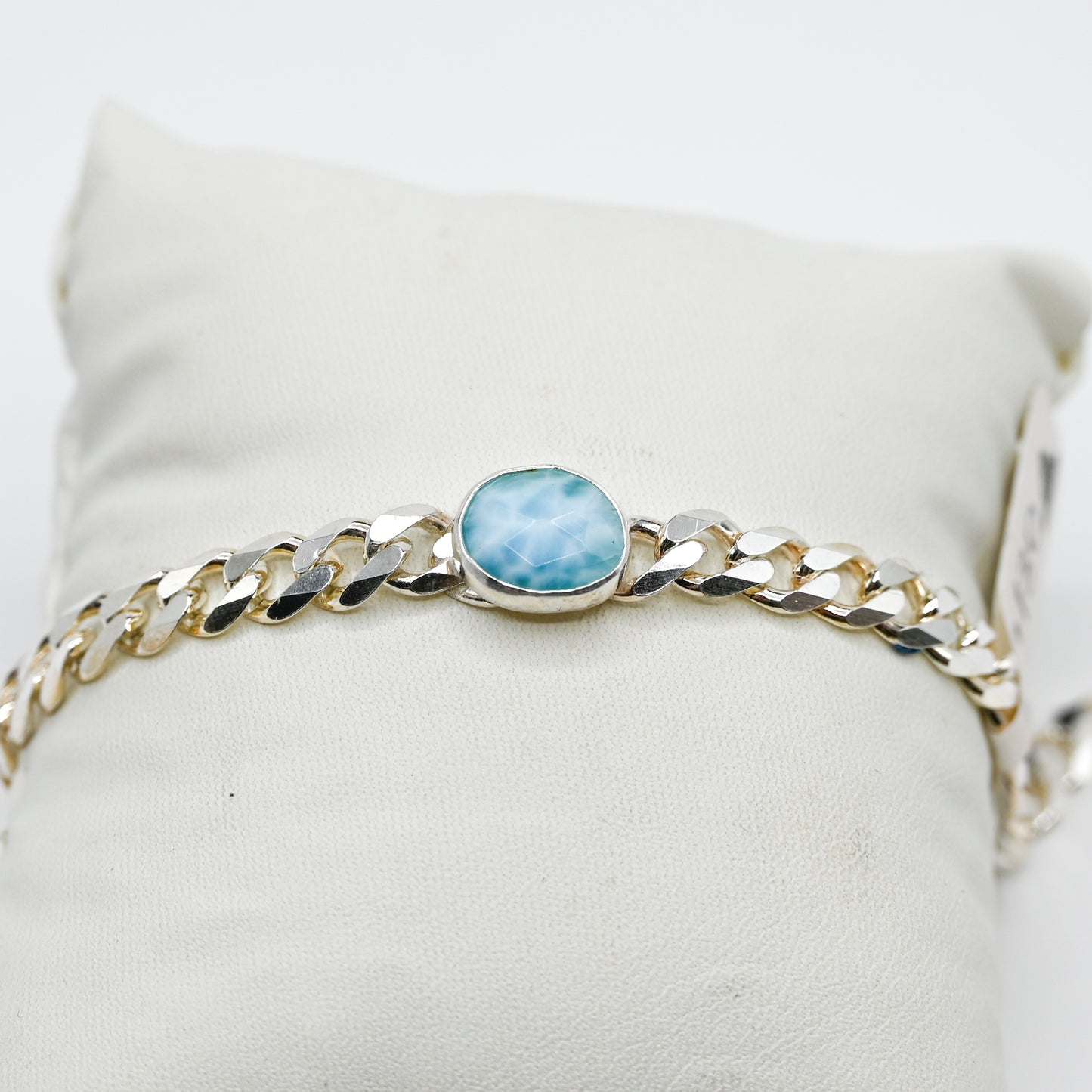 Rose cut larimar curb chain bracelet