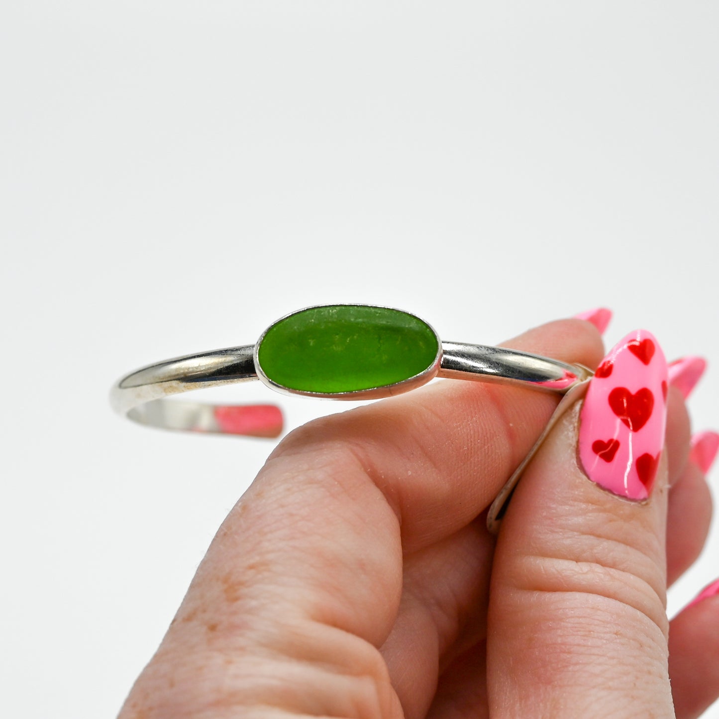 Horizontal lime green sea glass cuff
