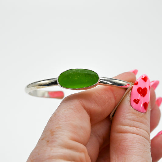 Horizontal lime green sea glass cuff