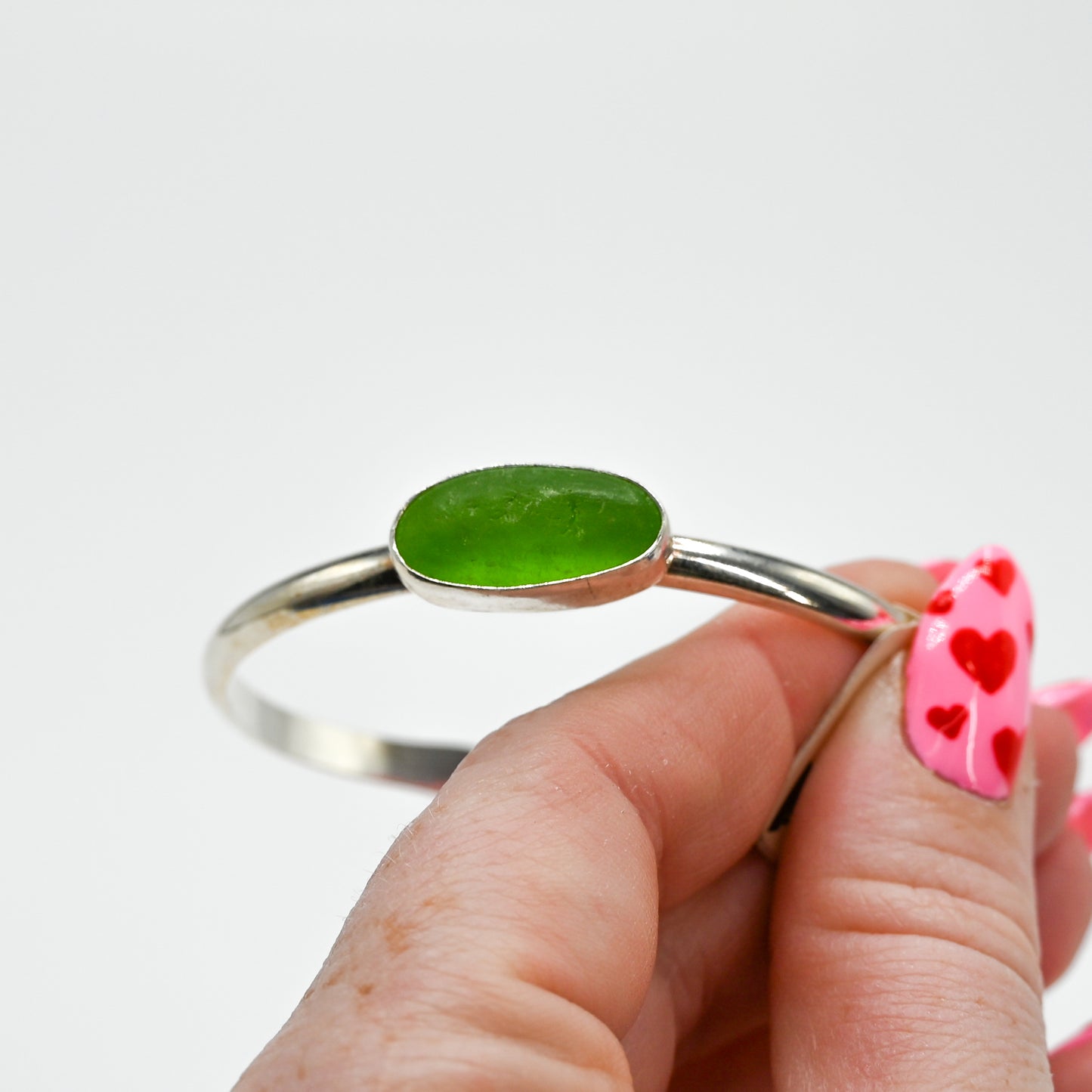 Horizontal lime green sea glass cuff