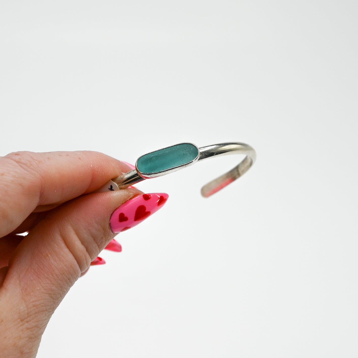 Horizontal aqua sea glass cuff