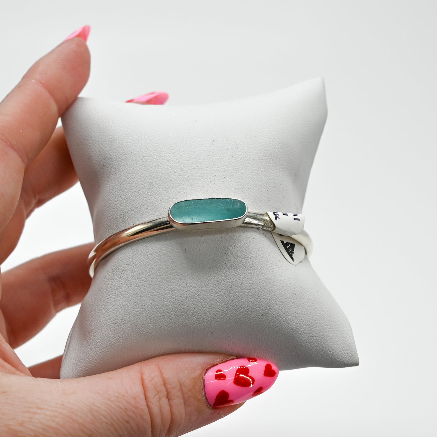 Horizontal aqua sea glass cuff