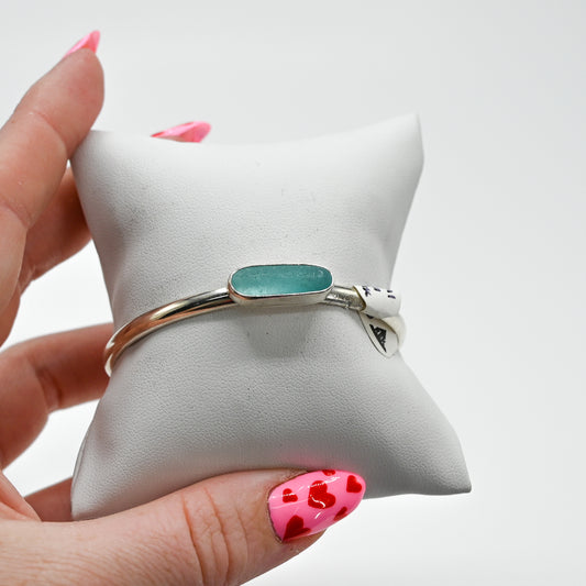 Horizontal aqua sea glass cuff