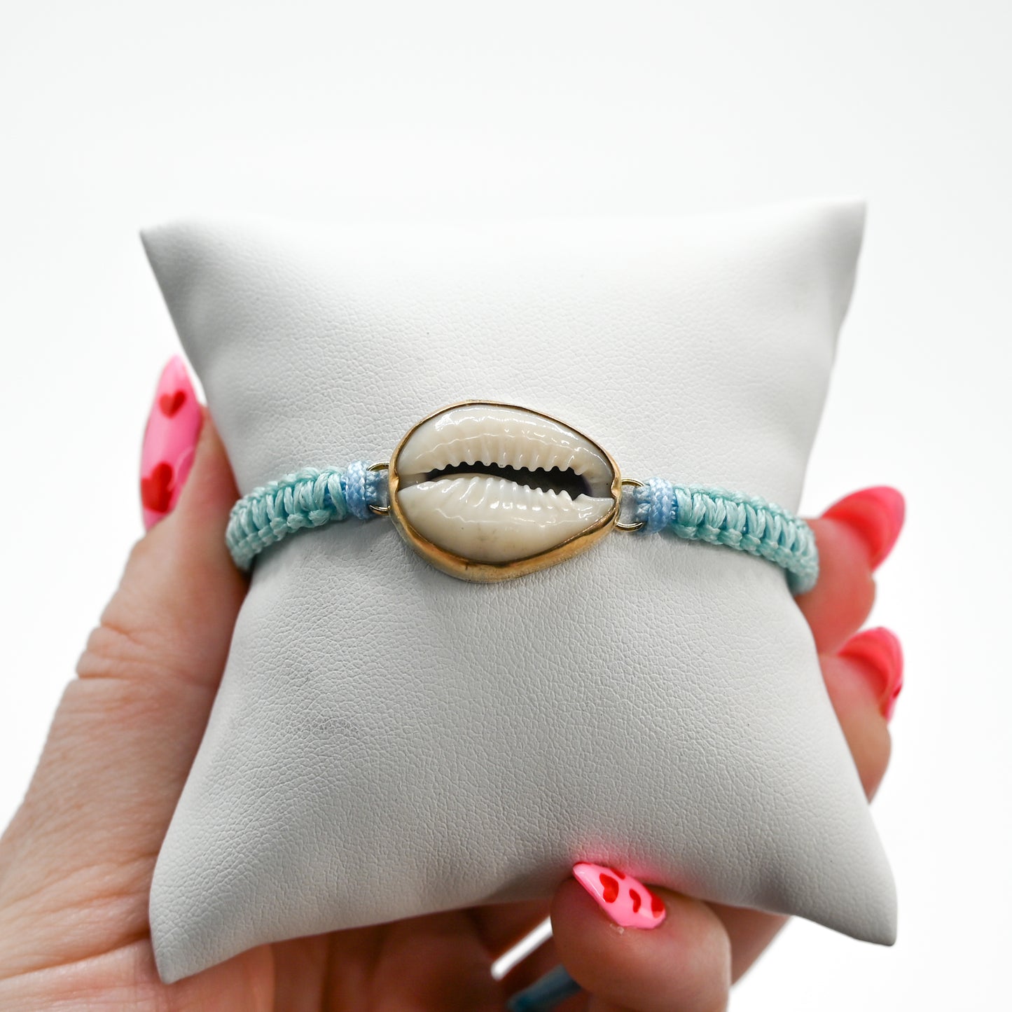 Gold fill cowrie shell macrame bracelet