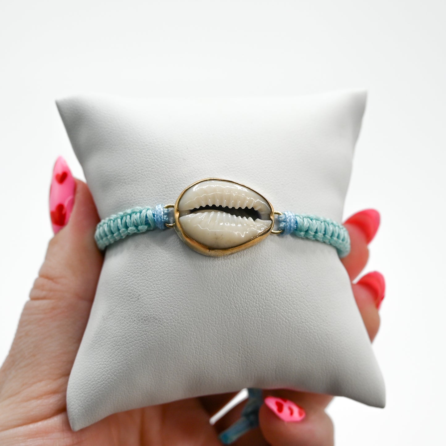 Gold fill cowrie shell macrame bracelet