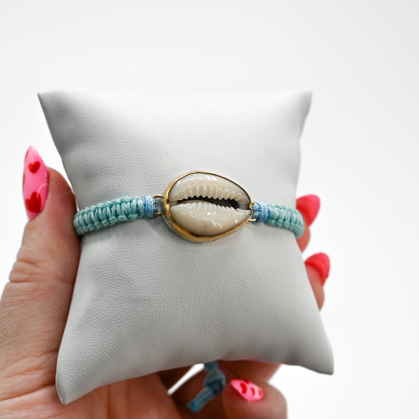 Gold fill cowrie shell macrame bracelet