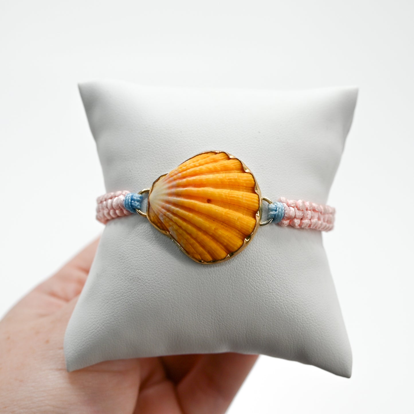 Gold fill Hawaiian sunrise shell macrame bracelet