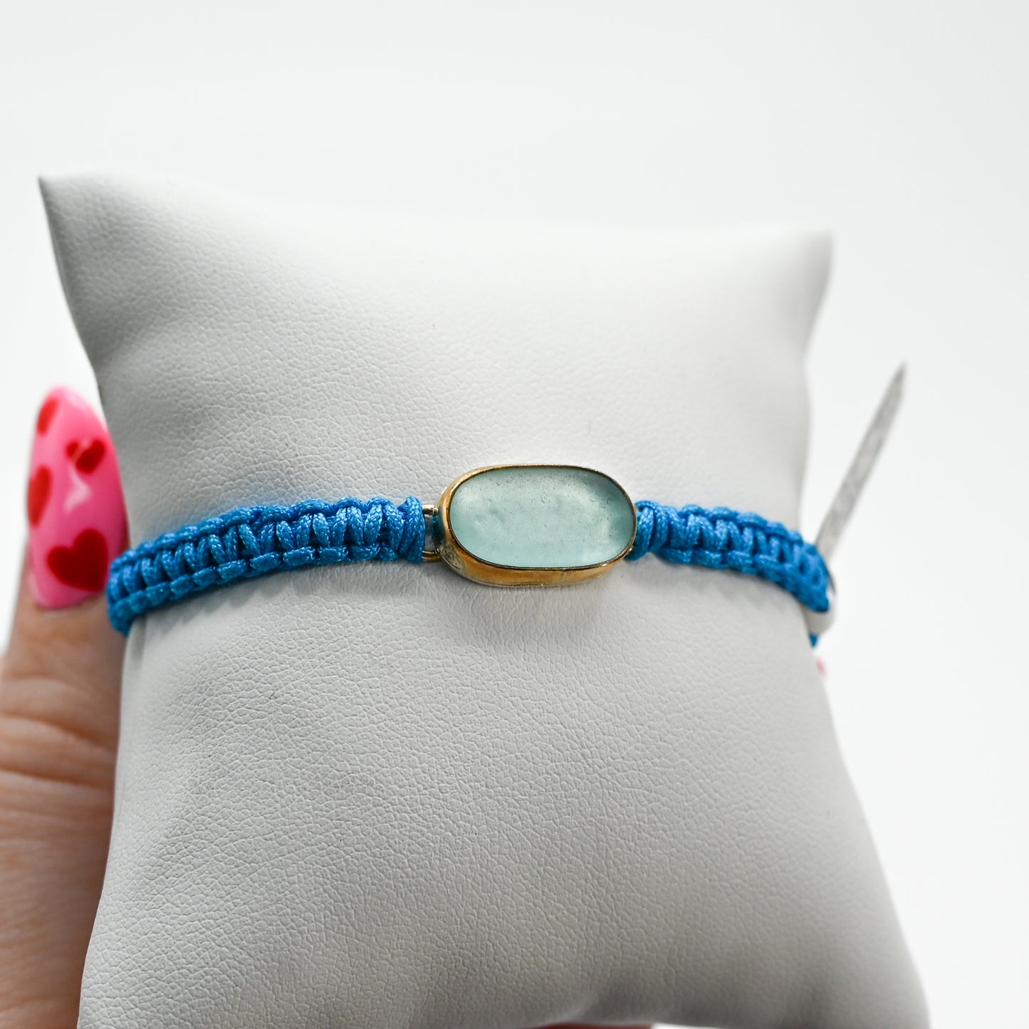 Gold fill perfect aqua sea glass macrame bracelet