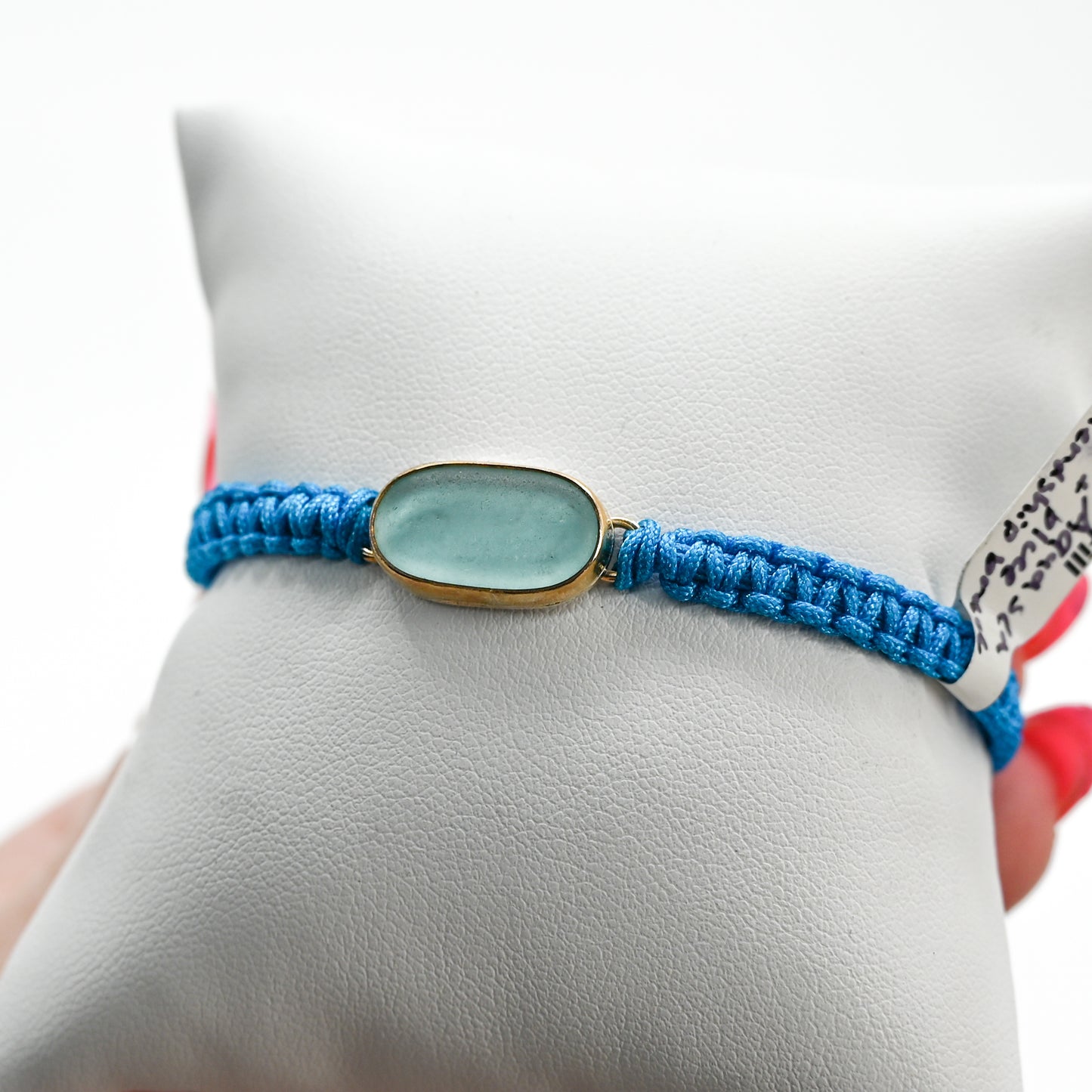 Gold fill perfect aqua sea glass macrame bracelet