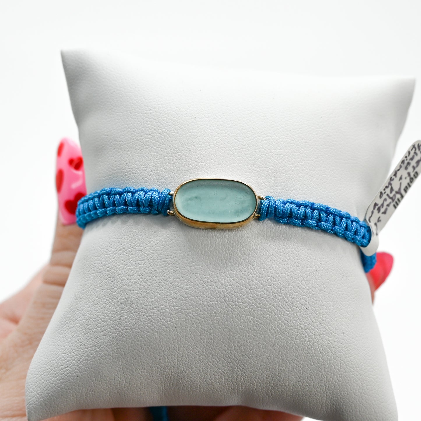 Gold fill perfect aqua sea glass macrame bracelet