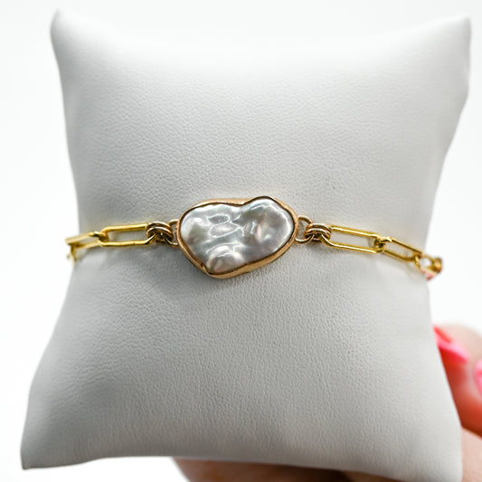 Gold fill large keshi pearl bracelet