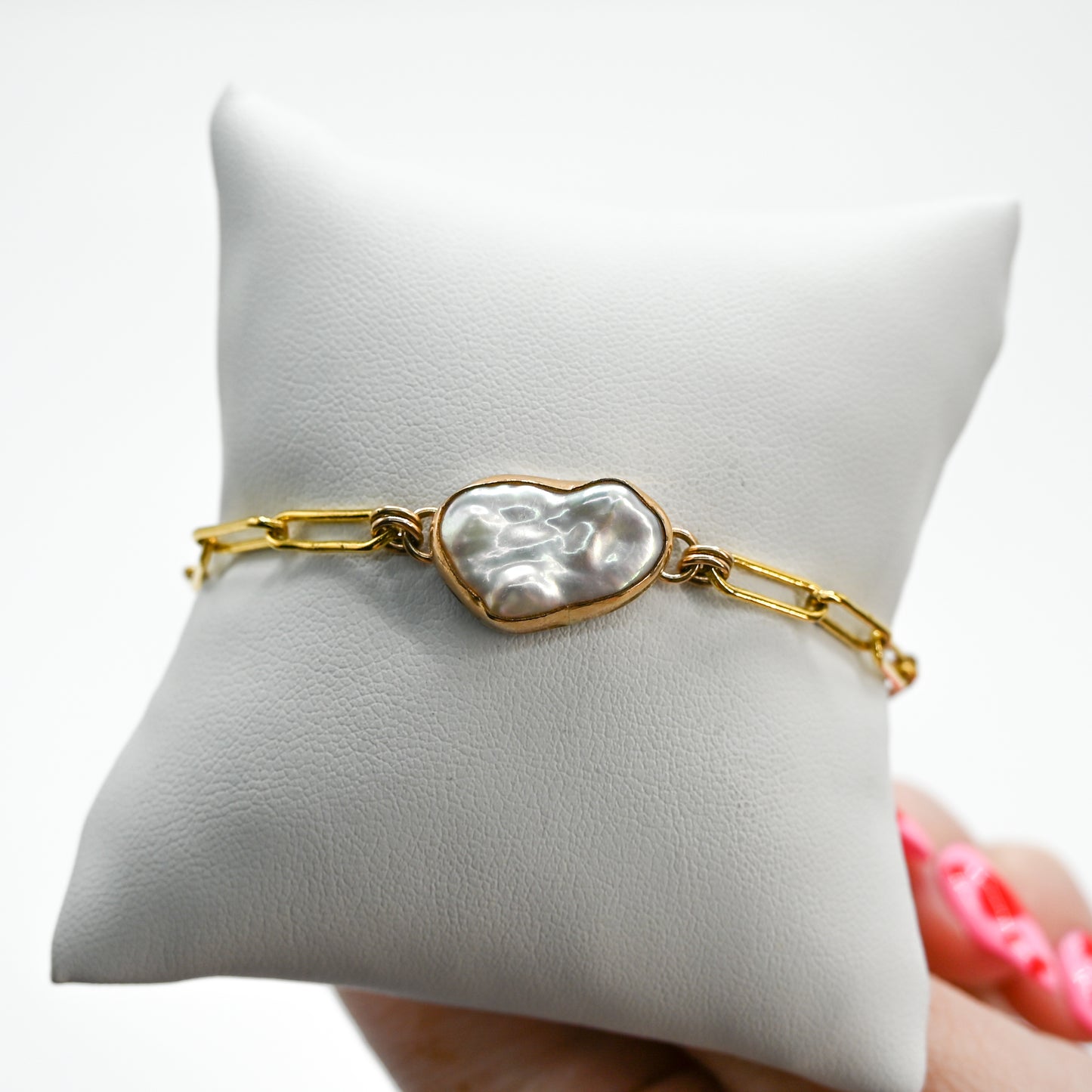 Gold fill large keshi pearl bracelet