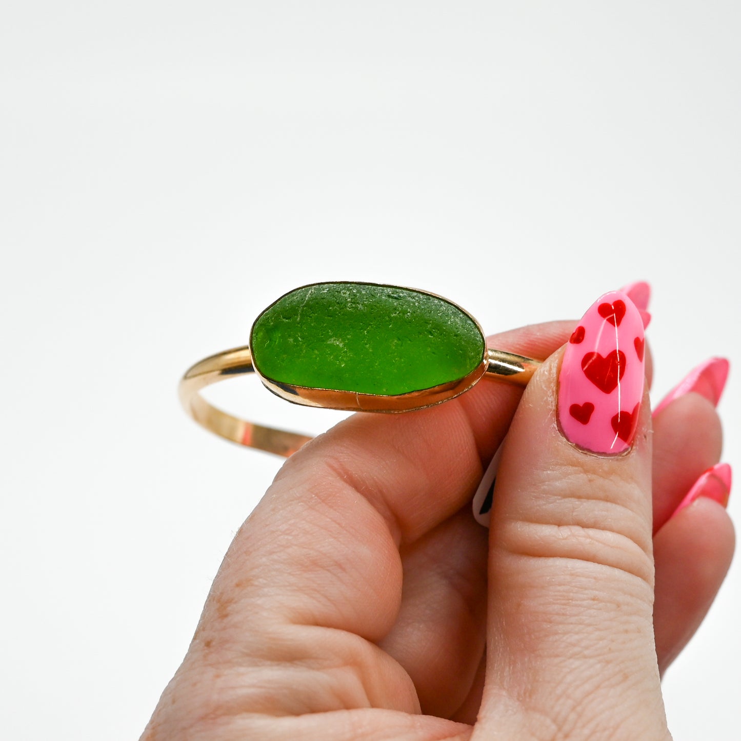 Gold fill xxxl lime green sea glass cuff