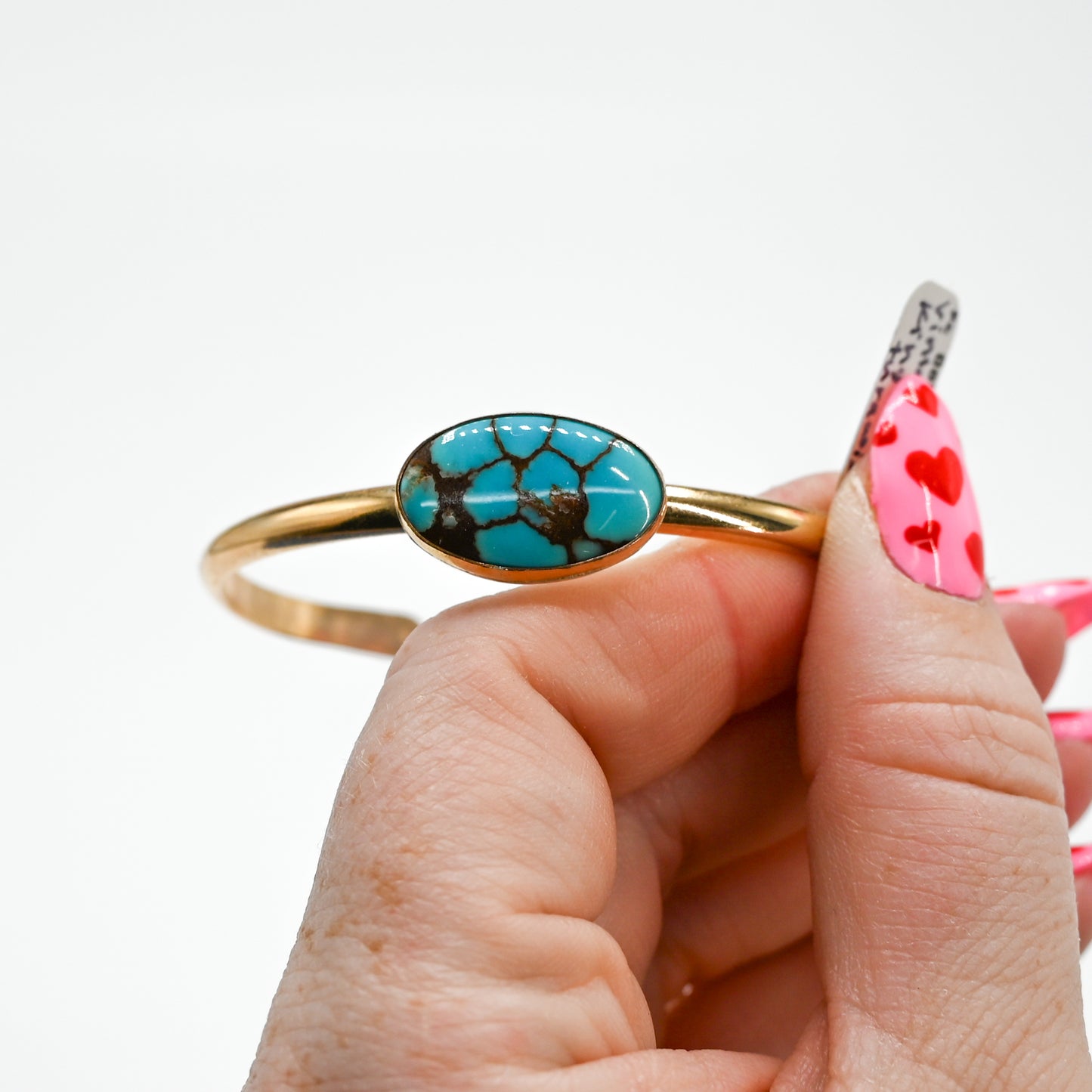 Gold fill xl vintage spiderweb kingman turquoise cuff