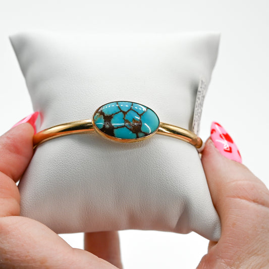 Gold fill xl vintage spiderweb kingman turquoise cuff