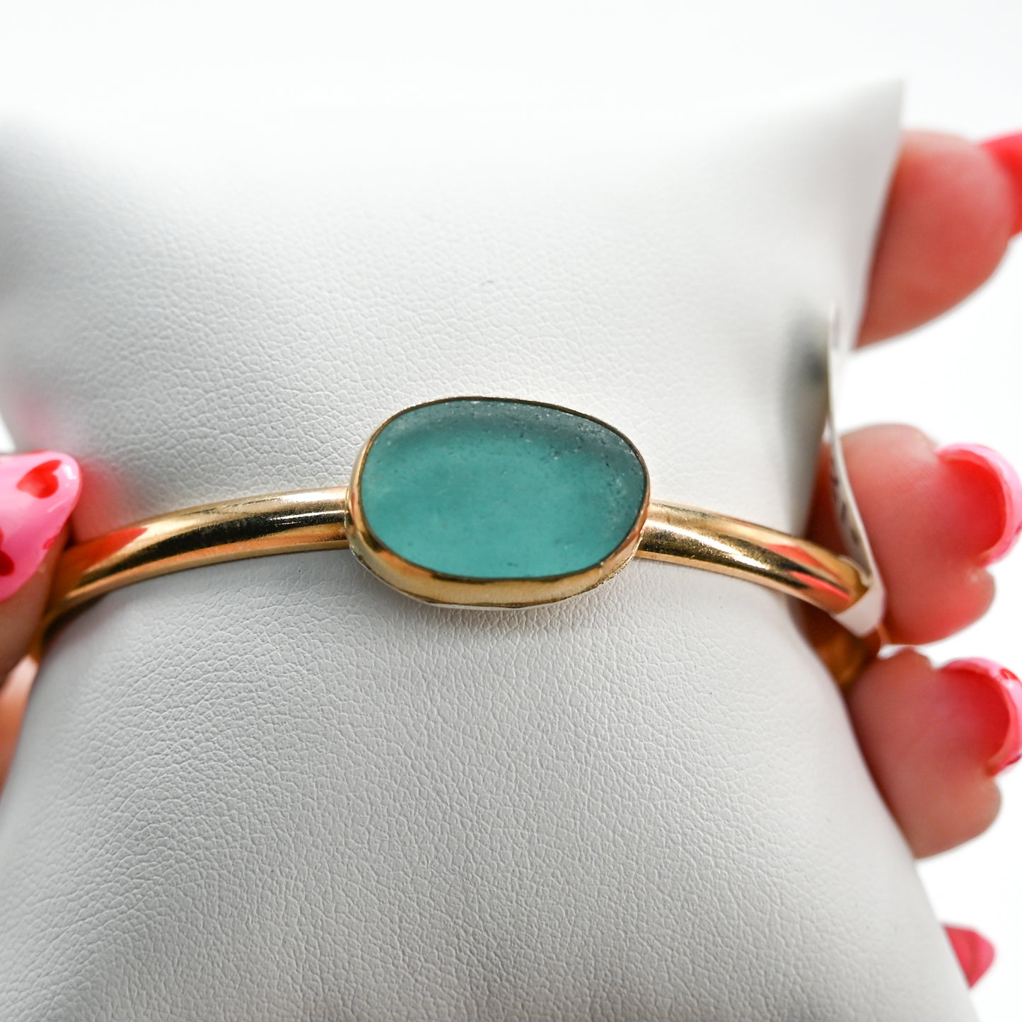 Gold fill xl horizontal aqua sea glass cuff