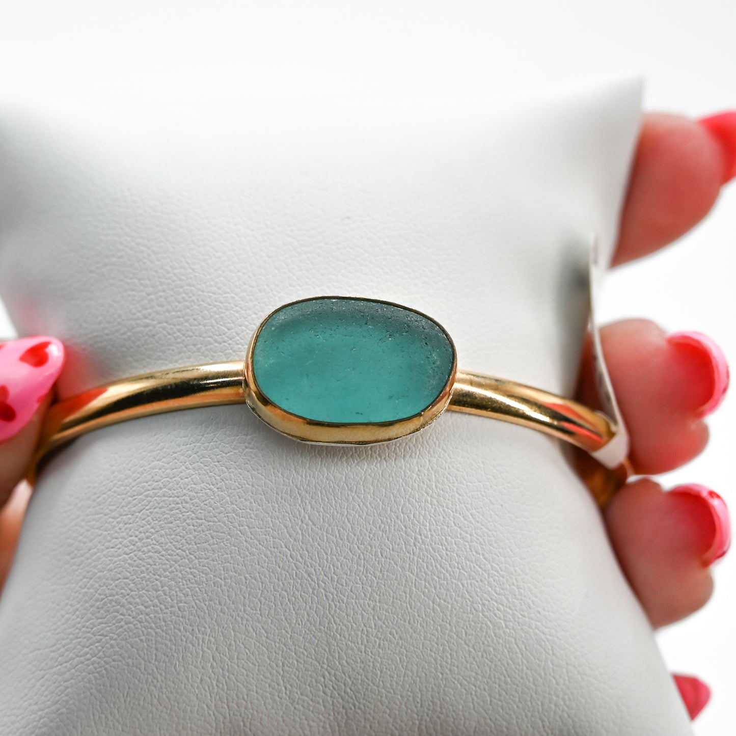 Gold fill xl horizontal aqua sea glass cuff