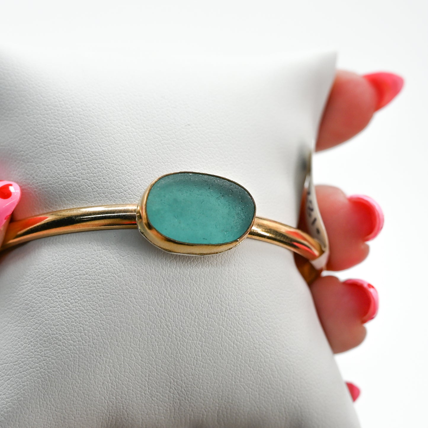 Gold fill xl horizontal aqua sea glass cuff