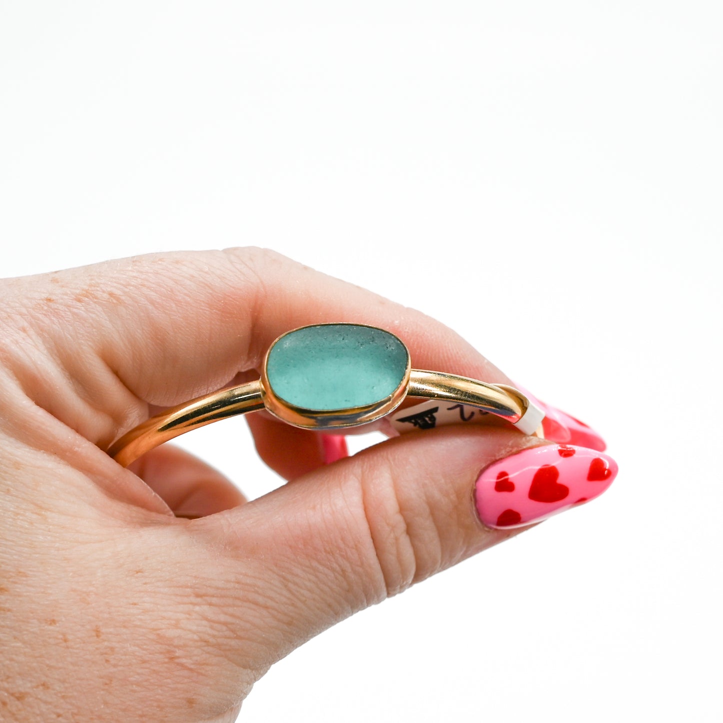 Gold fill xl horizontal aqua sea glass cuff