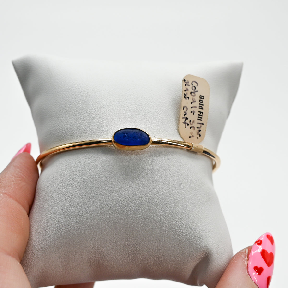 Gold fill horizontal cobalt sea glass cuff
