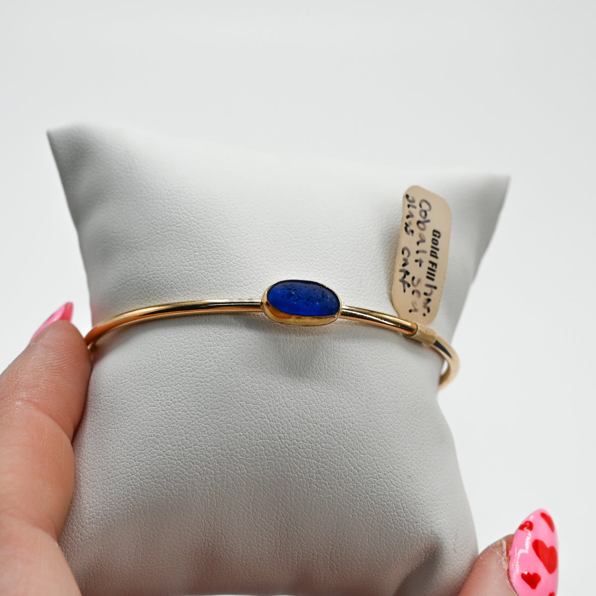 Gold fill horizontal cobalt sea glass cuff