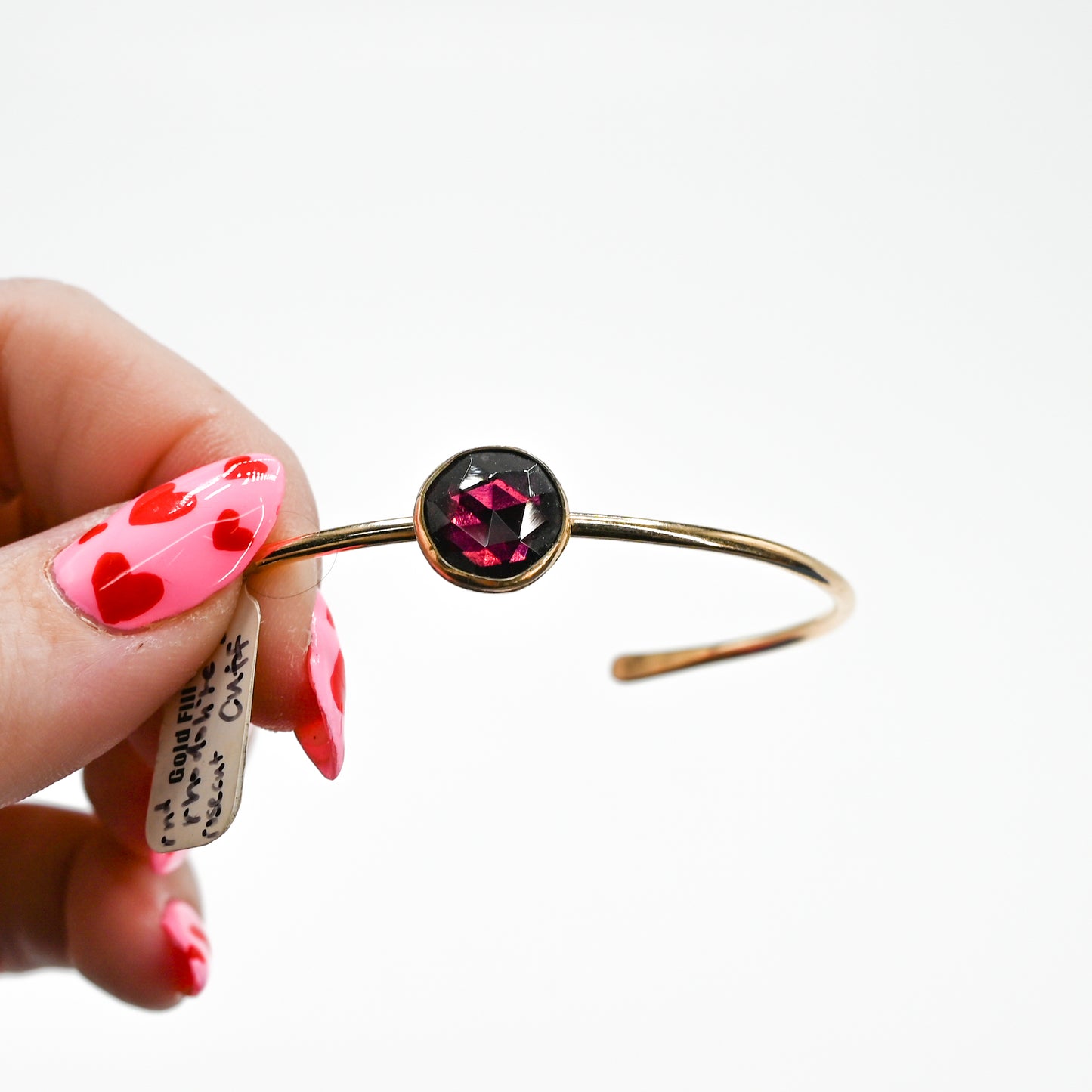 Gold fill rose cut rhodolite garnet cuff