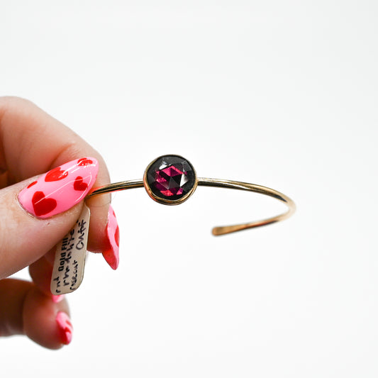 Gold fill rose cut rhodolite garnet cuff