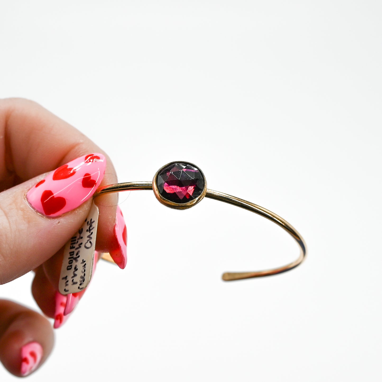 Gold fill rose cut rhodolite garnet cuff