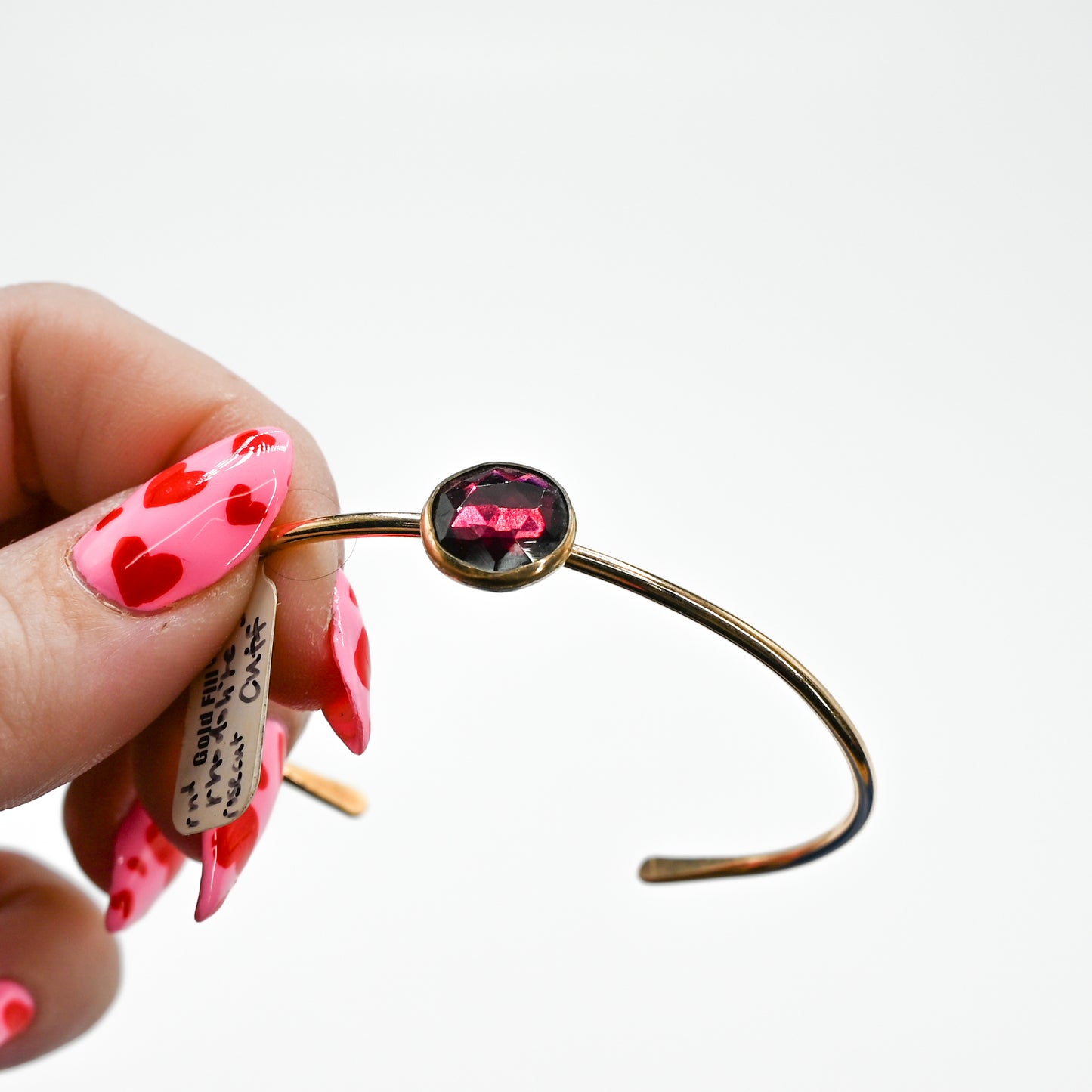 Gold fill rose cut rhodolite garnet cuff