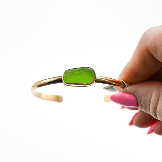 Gold fill horizontal lime green sea glass cuff