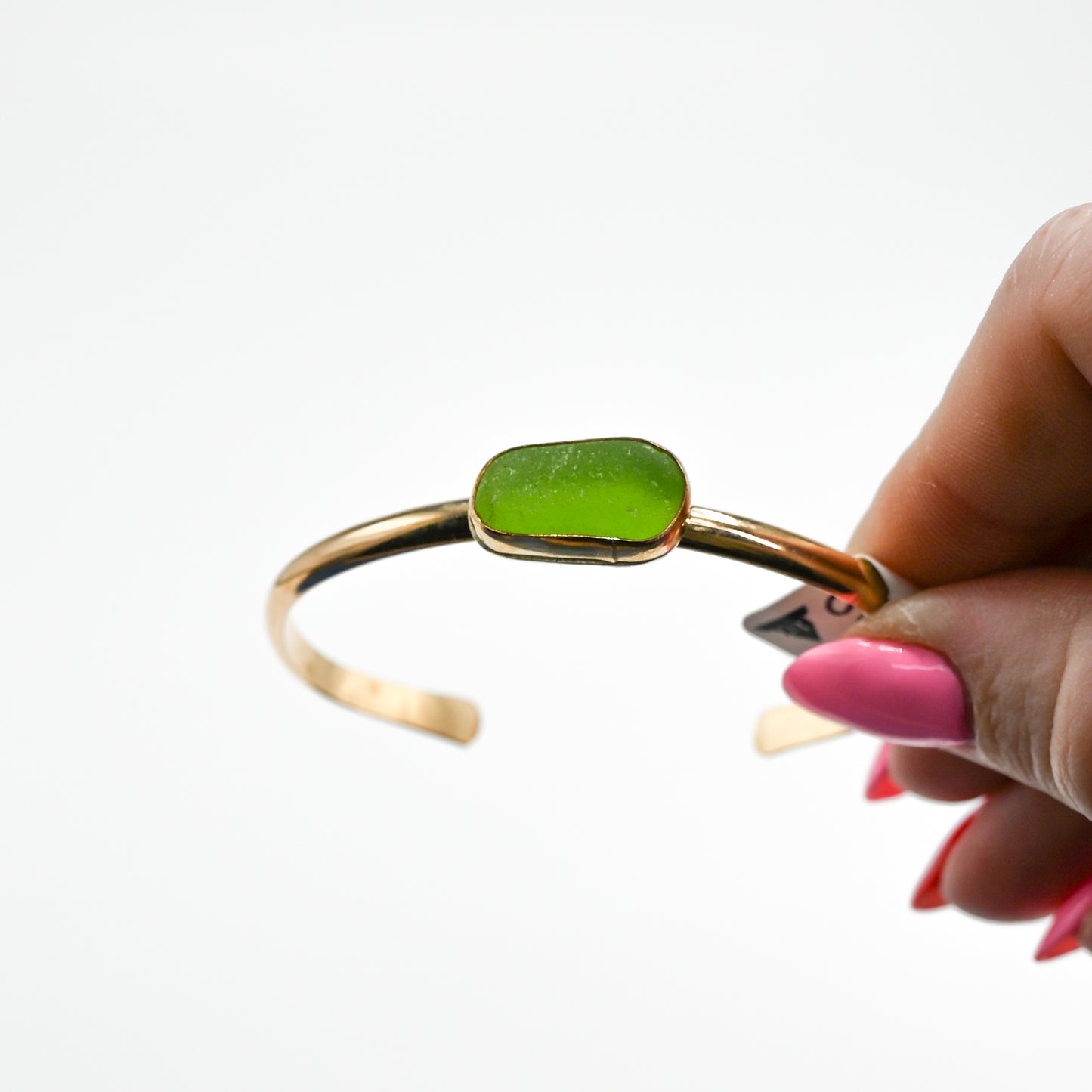 Gold fill horizontal lime green sea glass cuff
