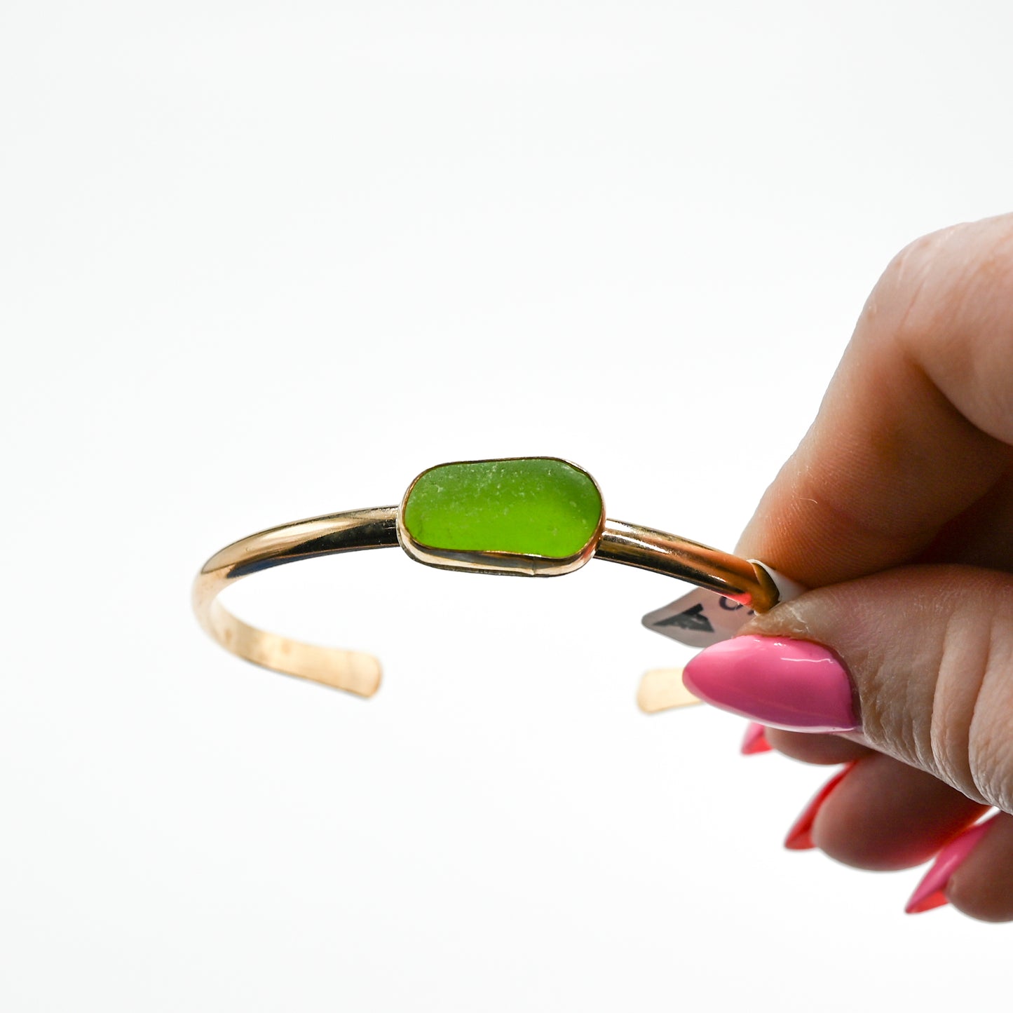 Gold fill horizontal lime green sea glass cuff